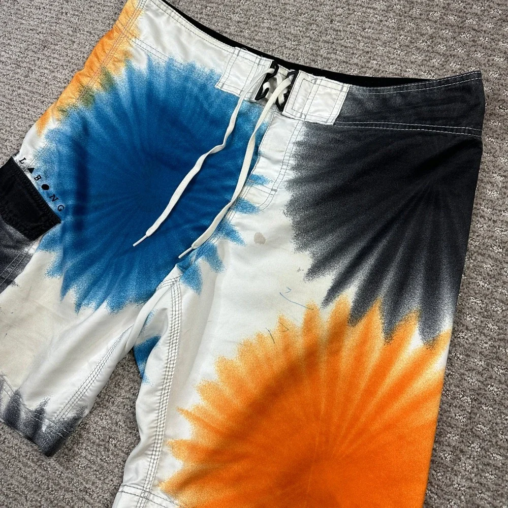 Billabong Mens Board Shorts Size 36 Tie Dye Sunburst Blue Orange Cargo Pocket